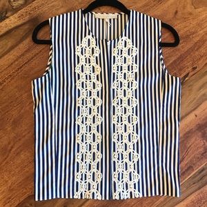 NEW Vanessa Bruno Embroidered Navy Stripe Tank Top